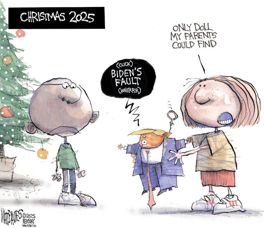 Caption:  Christmas 2025.  Little holding a talking Trump doll.  She says, 