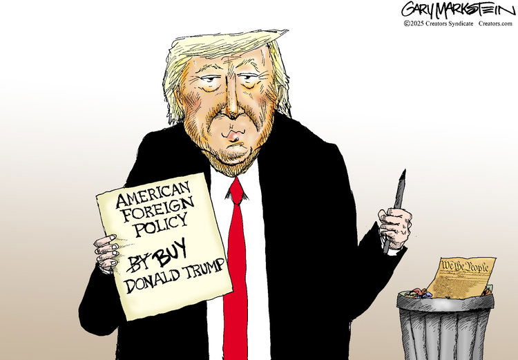 Donald Trump holding a paper that reads 