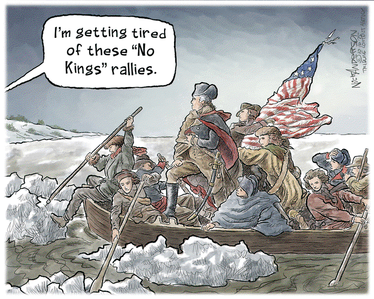 Image:  Washington crossing the Delaware.  Voice from outside the frame says, 