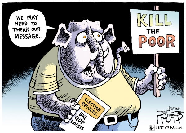 republican Elephand holding sign reading 