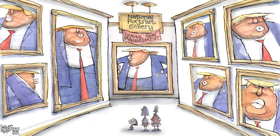 Family visiting the National Portrait Gallery, which now consists only of portraits of Trump.