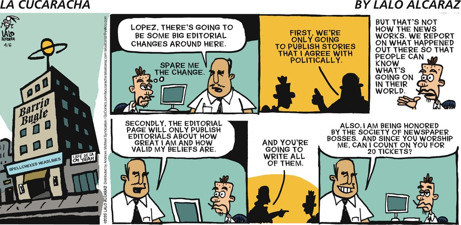 La Cucaracha by Lalo Alcaraz on Sun, 06 Apr 2025