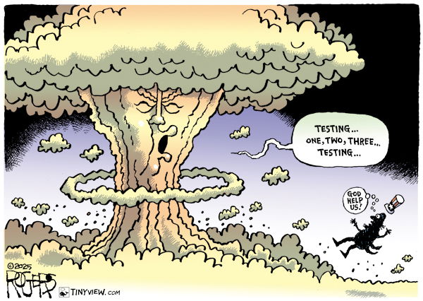 Donald Trump as a mushroom cloud saying, 