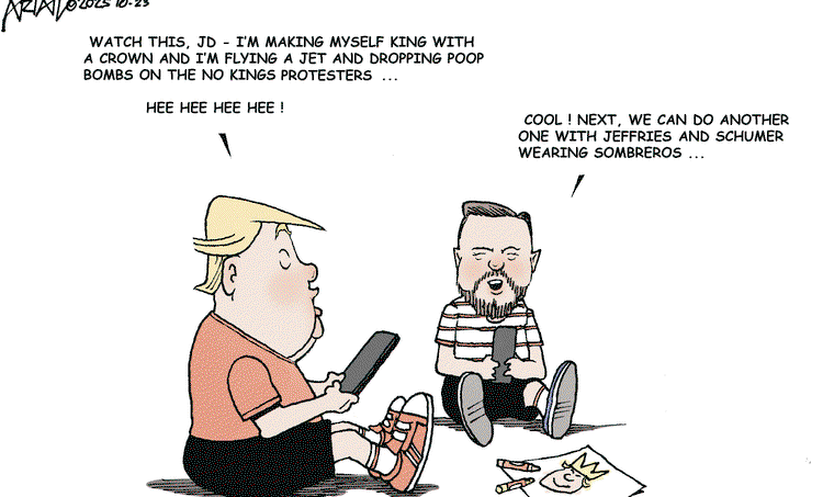 Donald Trump and J. D. Vance as little kids holding cell phones.  Trump says, 