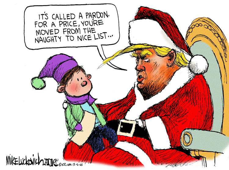 Trump as Santa Claus with a little boy on his knee.  Trump says, 