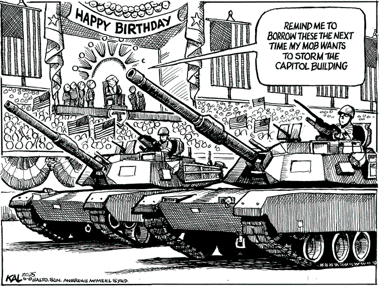 Trump watching tanks go by during his birthday parade says, 