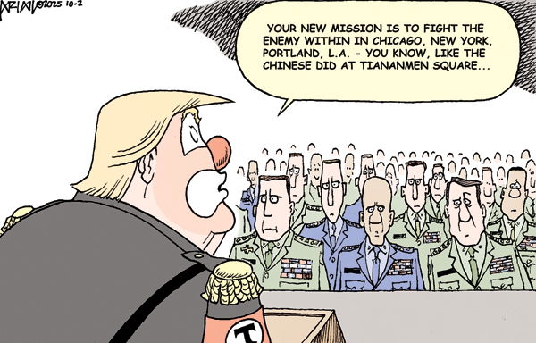 Donald Trump says to the assembled militarr commanders, 