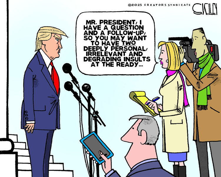 Woman reporter at Donald Trump press briefing says, 