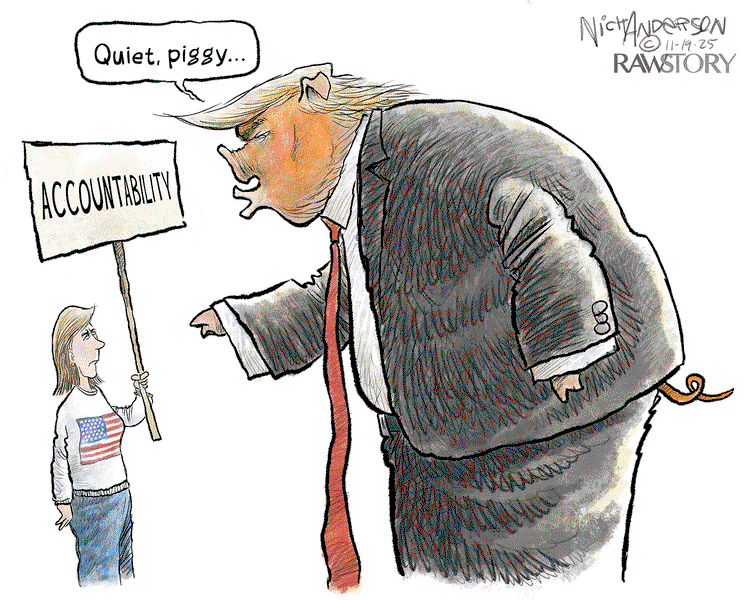 Woman symbolizing America holds a sign up to Donald Trump.  The sign reads 